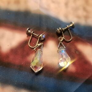 Elegant Silver Crystal Drop Earrings Screw On